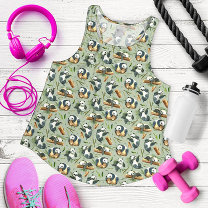 Panda Bear Design Bamboo Print Women Racerback Tank Top