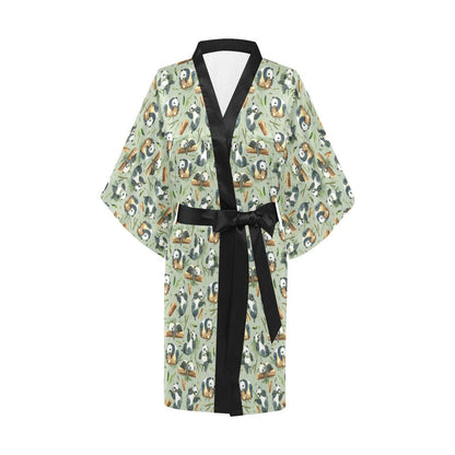 Panda Bear Design Bamboo Print Women Short Kimono Robe
