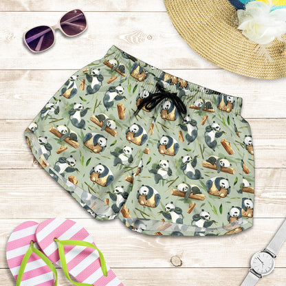 Panda Bear Design Bamboo Print Women Shorts-JTAMIGO.COM