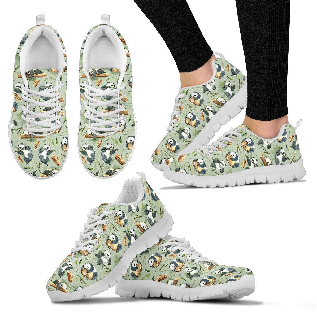 Panda Bear Design Bamboo Print Women Sneakers Shoes