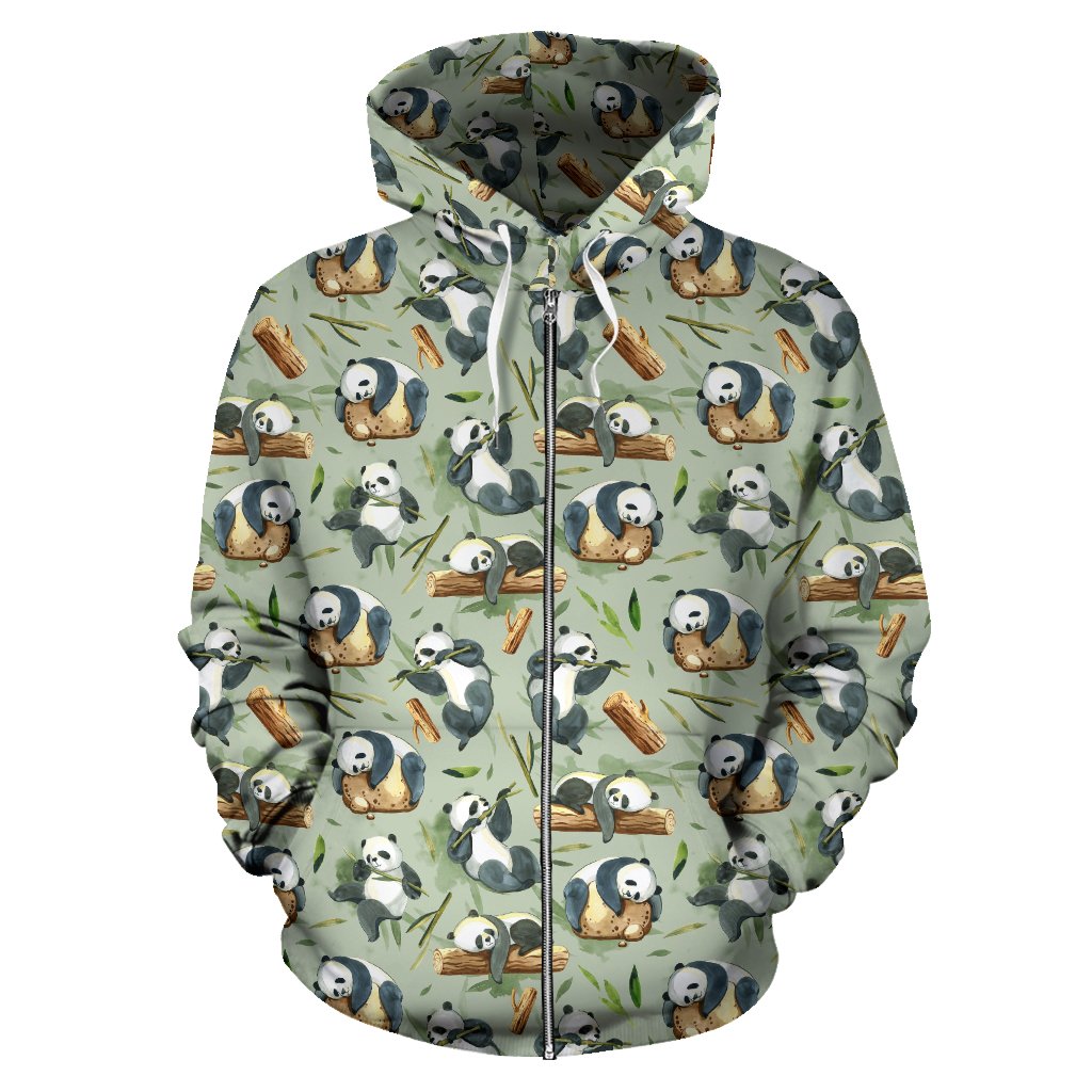 Panda Bear Design Bamboo Print Zip Up Hoodie