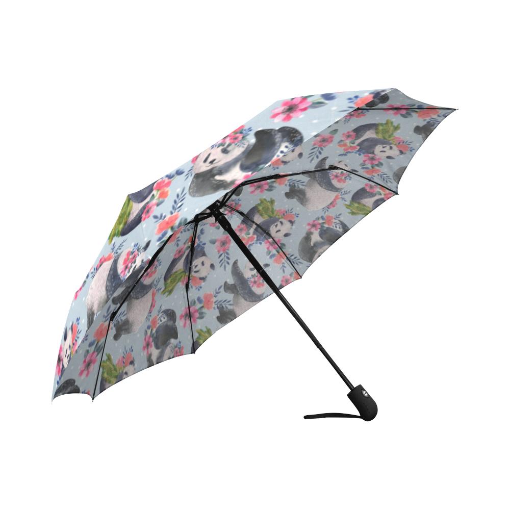 Panda Bear Flower Design Themed Print Automatic Foldable Umbrella