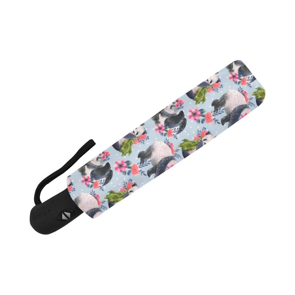 Panda Bear Flower Design Themed Print Automatic Foldable Umbrella