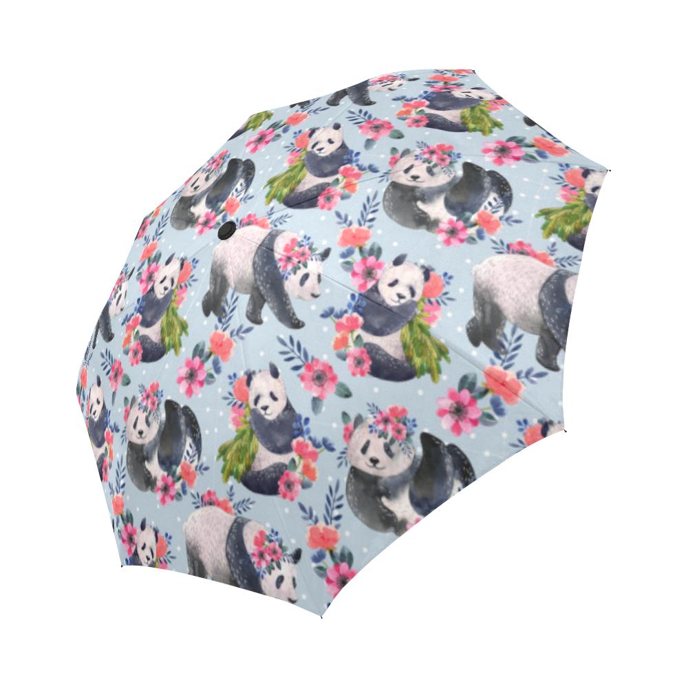 Panda Bear Flower Design Themed Print Automatic Foldable Umbrella