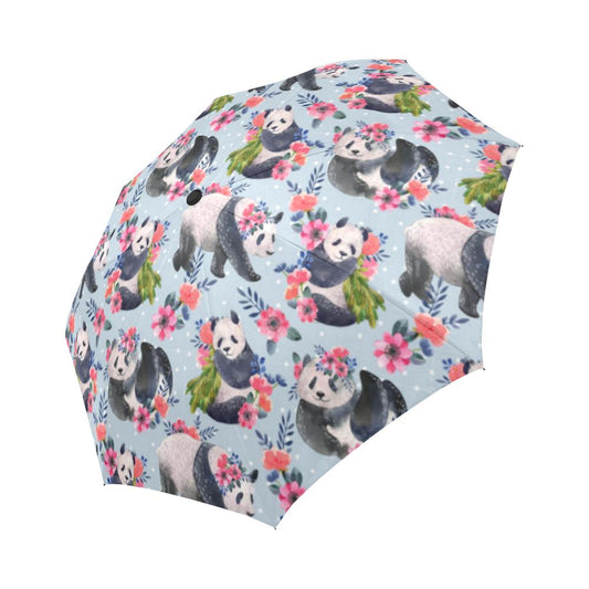 Panda Bear Flower Design Themed Print Automatic Foldable Umbrella