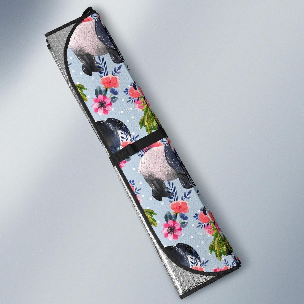 Panda Bear Flower Design Themed Print Car Sun Shade For Windshield