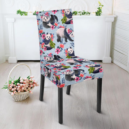 Panda Bear Flower Design Themed Print Dining Chair Slipcover-JTAMIGO.COM