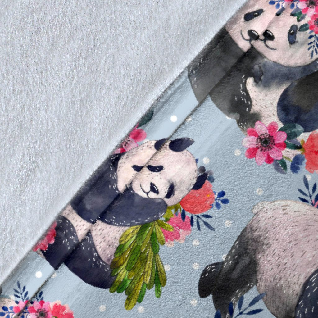 Panda Bear Flower Design Themed Print Fleece Blanket