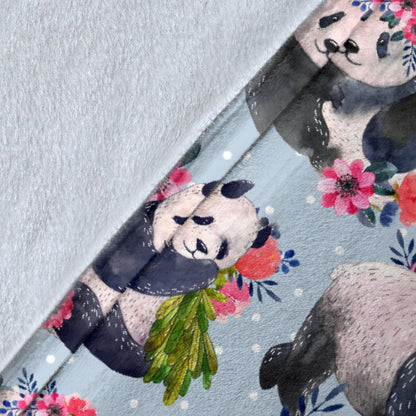 Panda Bear Flower Design Themed Print Fleece Blanket