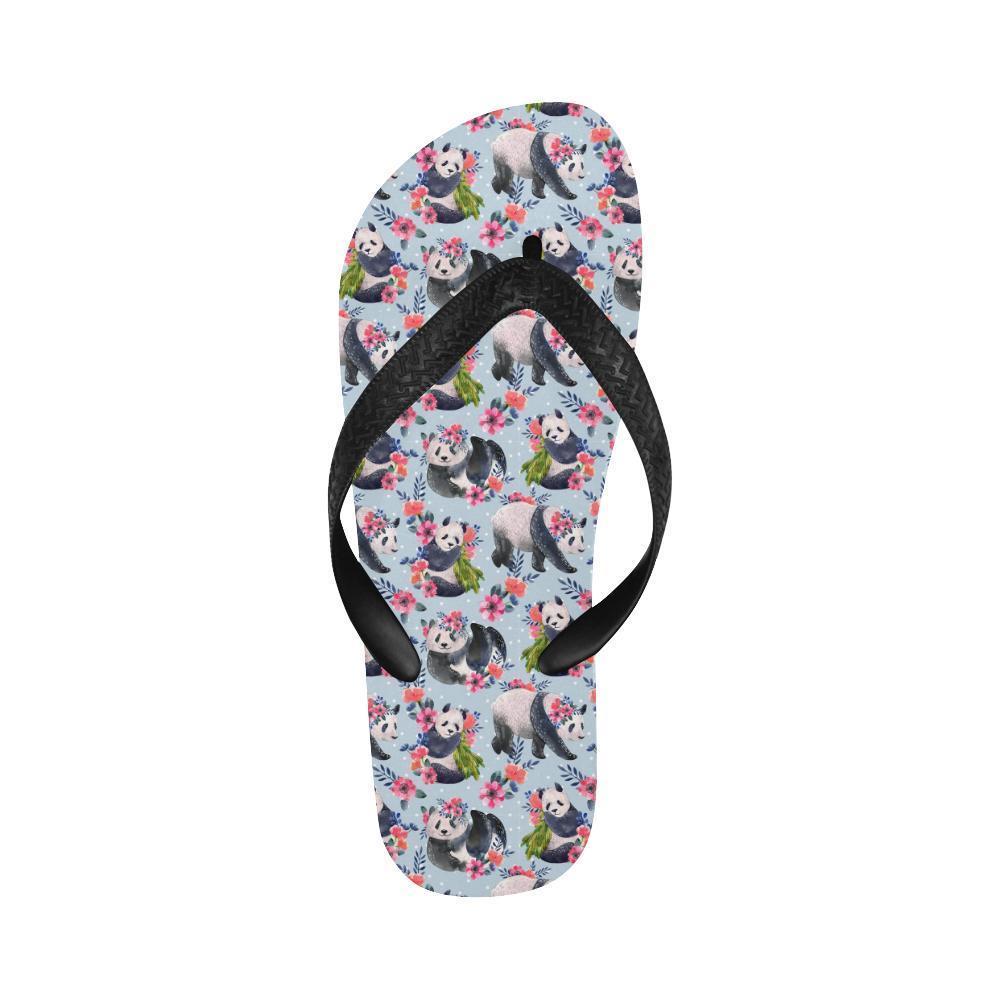 Panda Bear Flower Design Themed Print Flip Flops-JTAMIGO.COM
