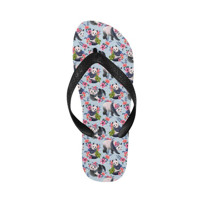 Panda Bear Flower Design Themed Print Flip Flops-JTAMIGO.COM