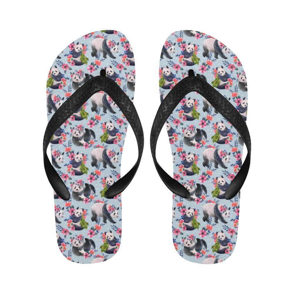 Panda Bear Flower Design Themed Print Flip Flops-JTAMIGO.COM