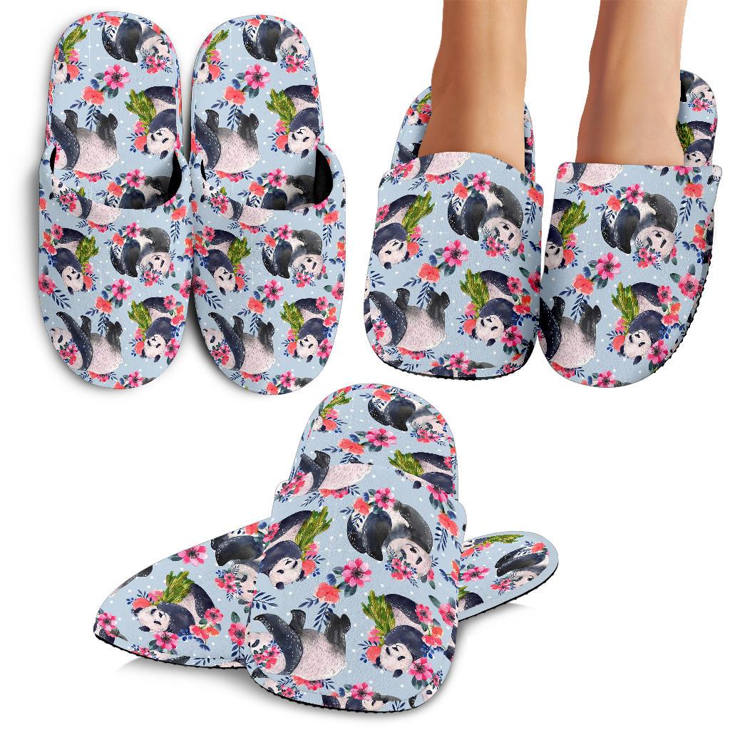 Panda Bear Flower Design Themed Print House Slippers