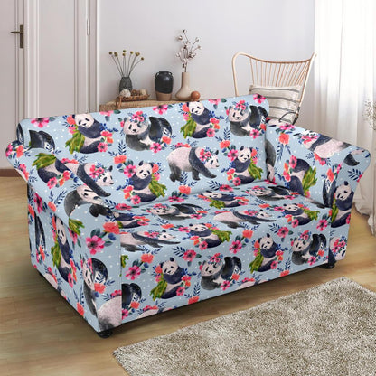 Panda Bear Flower Design Themed Print Loveseat Slipcover-JTAMIGO.COM