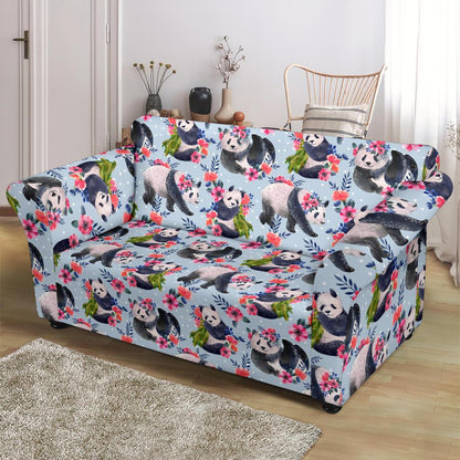 Panda Bear Flower Design Themed Print Loveseat Slipcover-JTAMIGO.COM