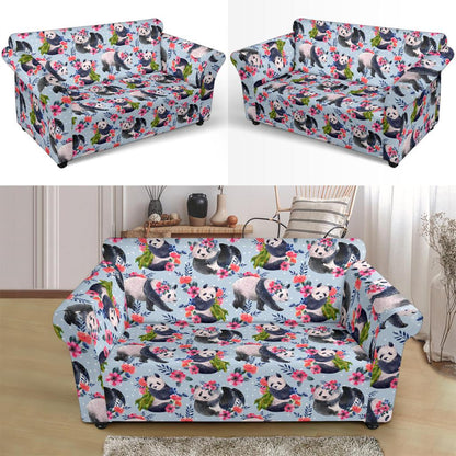 Panda Bear Flower Design Themed Print Loveseat Slipcover-JTAMIGO.COM