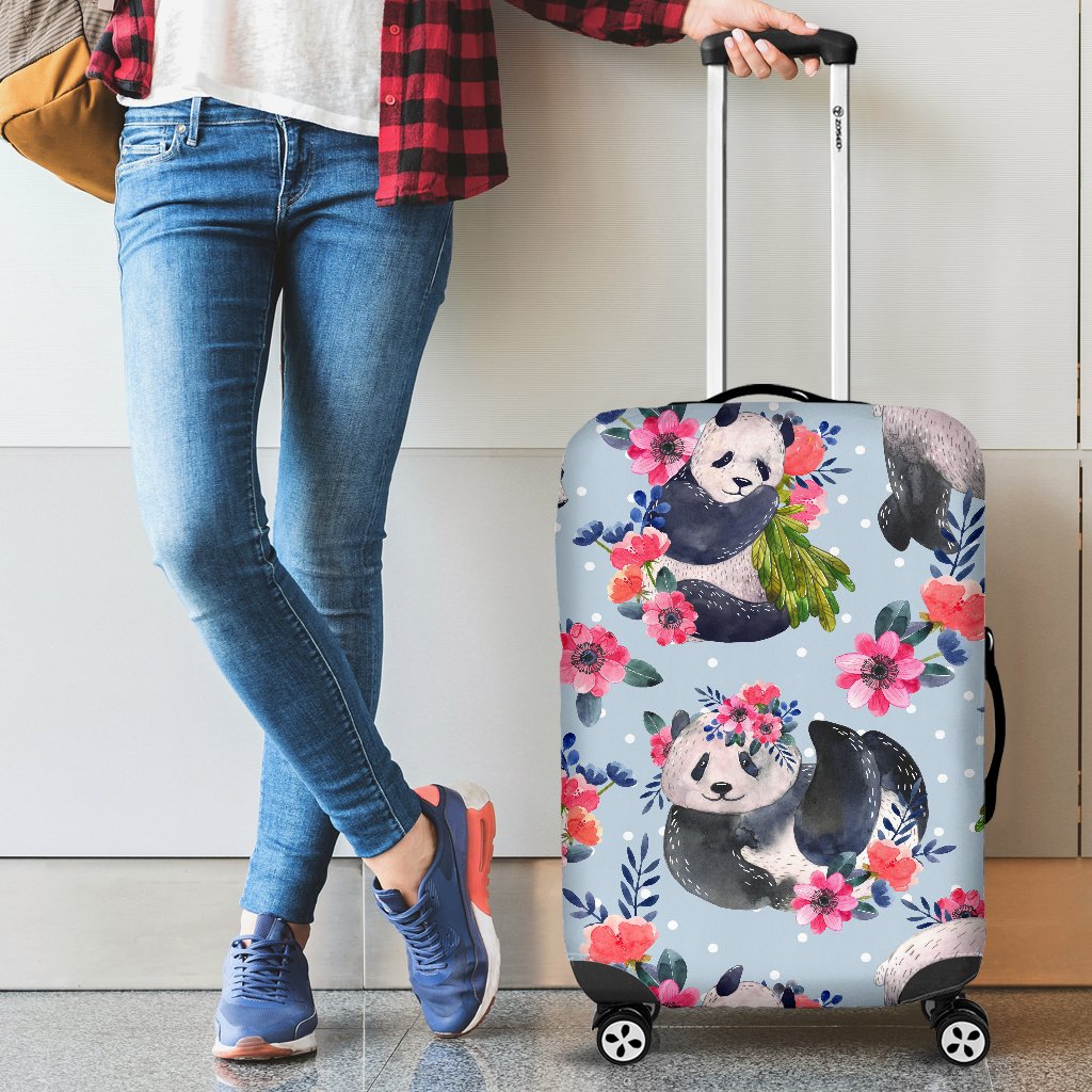 Panda Bear Flower Design Themed Print Luggage Cover Protector