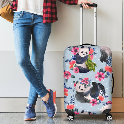 Panda Bear Flower Design Themed Print Luggage Cover Protector