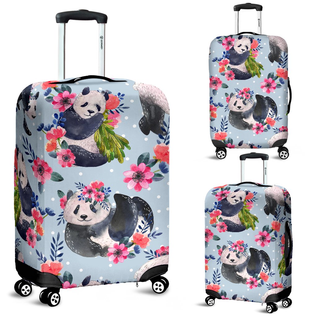 Panda Bear Flower Design Themed Print Luggage Cover Protector