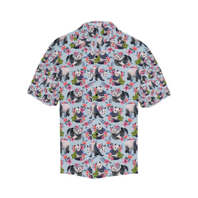 Panda Bear Flower Design Themed Print Men Aloha Hawaiian Shirt