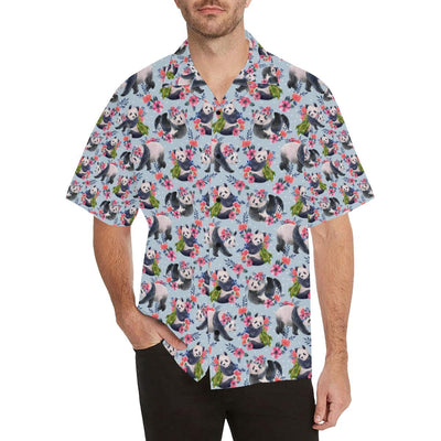 Panda Bear Flower Design Themed Print Men Aloha Hawaiian Shirt