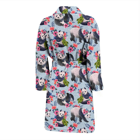 Panda Bear Flower Design Themed Print Men Bath Robe-JTAMIGO.COM