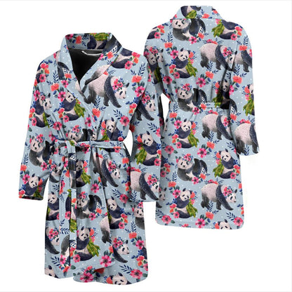 Panda Bear Flower Design Themed Print Men Bath Robe-JTAMIGO.COM