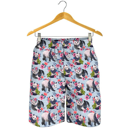 Panda Bear Flower Design Themed Print Mens Shorts-JTAMIGO.COM