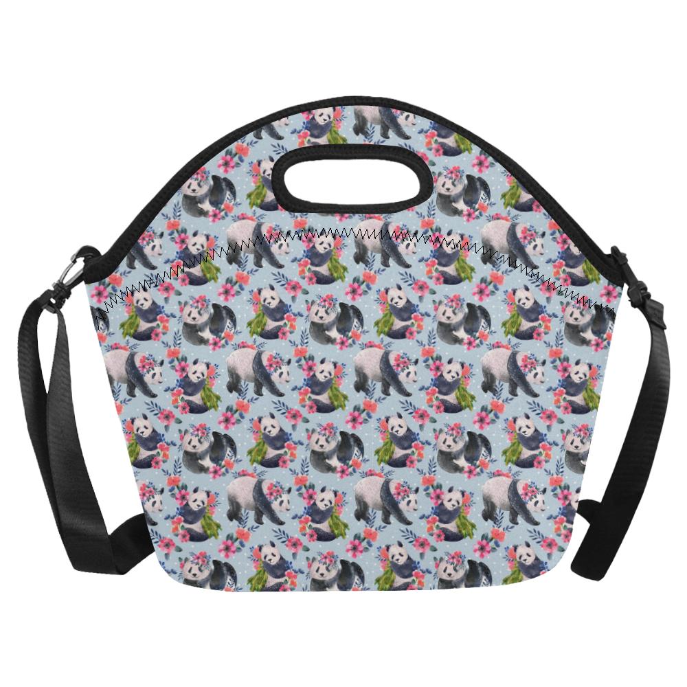 Panda Bear Flower Design Themed Print Neoprene Lunch Bag (Model 1669)(Large)-JTAMIGO.COM