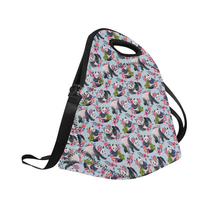 Panda Bear Flower Design Themed Print Neoprene Lunch Bag (Model 1669)(Large)-JTAMIGO.COM