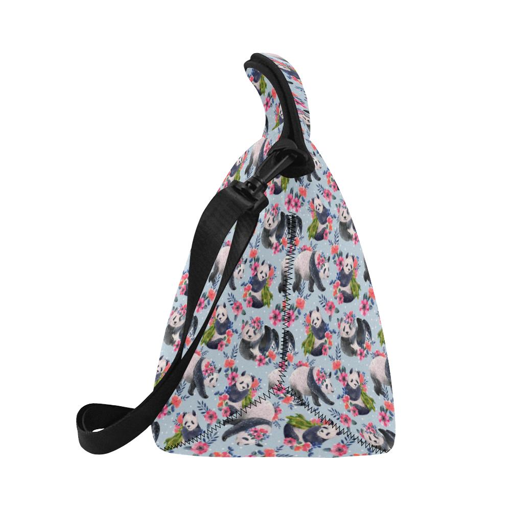 Panda Bear Flower Design Themed Print Neoprene Lunch Bag (Model 1669)(Large)-JTAMIGO.COM