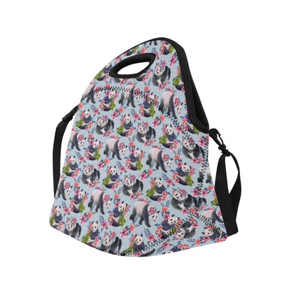 Panda Bear Flower Design Themed Print Neoprene Lunch Bag (Model 1669)(Large)-JTAMIGO.COM