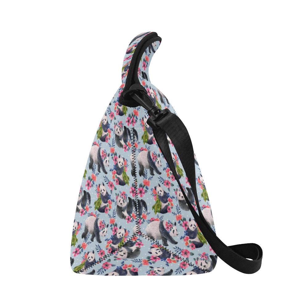 Panda Bear Flower Design Themed Print Neoprene Lunch Bag (Model 1669)(Large)-JTAMIGO.COM