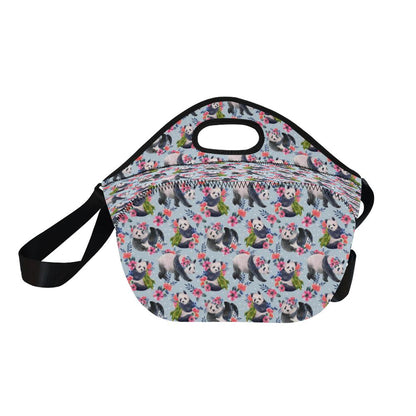 Panda Bear Flower Design Themed Print Neoprene Lunch Bag (Model 1669)(Large)-JTAMIGO.COM