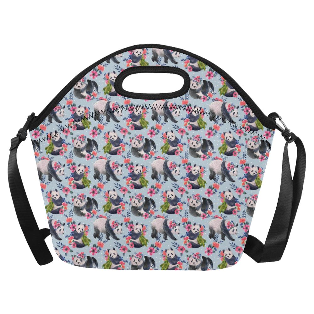 Panda Bear Flower Design Themed Print Neoprene Lunch Bag (Model 1669)(Large)-JTAMIGO.COM