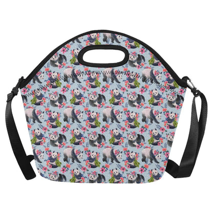 Panda Bear Flower Design Themed Print Neoprene Lunch Bag (Model 1669)(Large)-JTAMIGO.COM