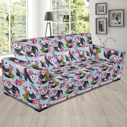 Panda Bear Flower Design Themed Print Sofa Slipcover-JTAMIGO.COM