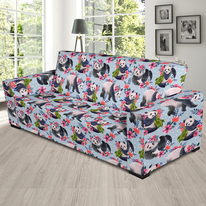 Panda Bear Flower Design Themed Print Sofa Slipcover-JTAMIGO.COM