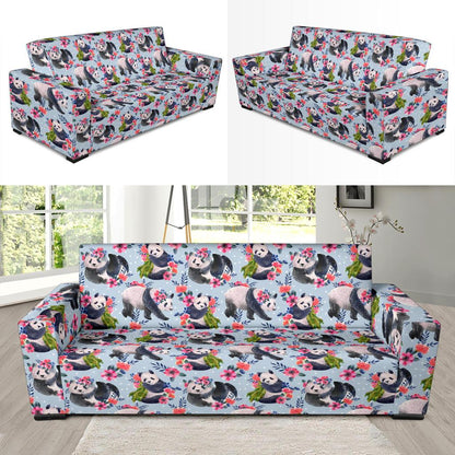 Panda Bear Flower Design Themed Print Sofa Slipcover-JTAMIGO.COM