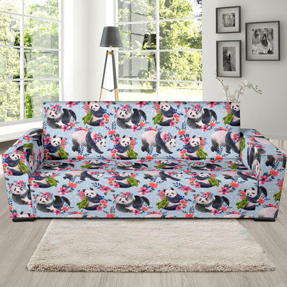 Panda Bear Flower Design Themed Print Sofa Slipcover-JTAMIGO.COM