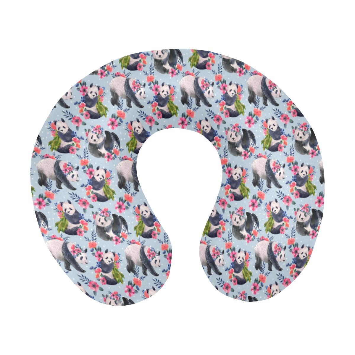 Panda Bear Flower Design Themed Print U-Shaped Travel Neck Pillow-JTAMIGO.COM