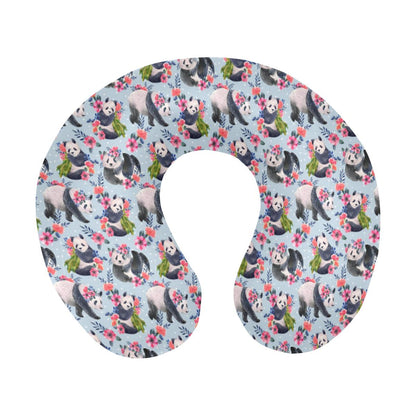 Panda Bear Flower Design Themed Print U-Shaped Travel Neck Pillow-JTAMIGO.COM