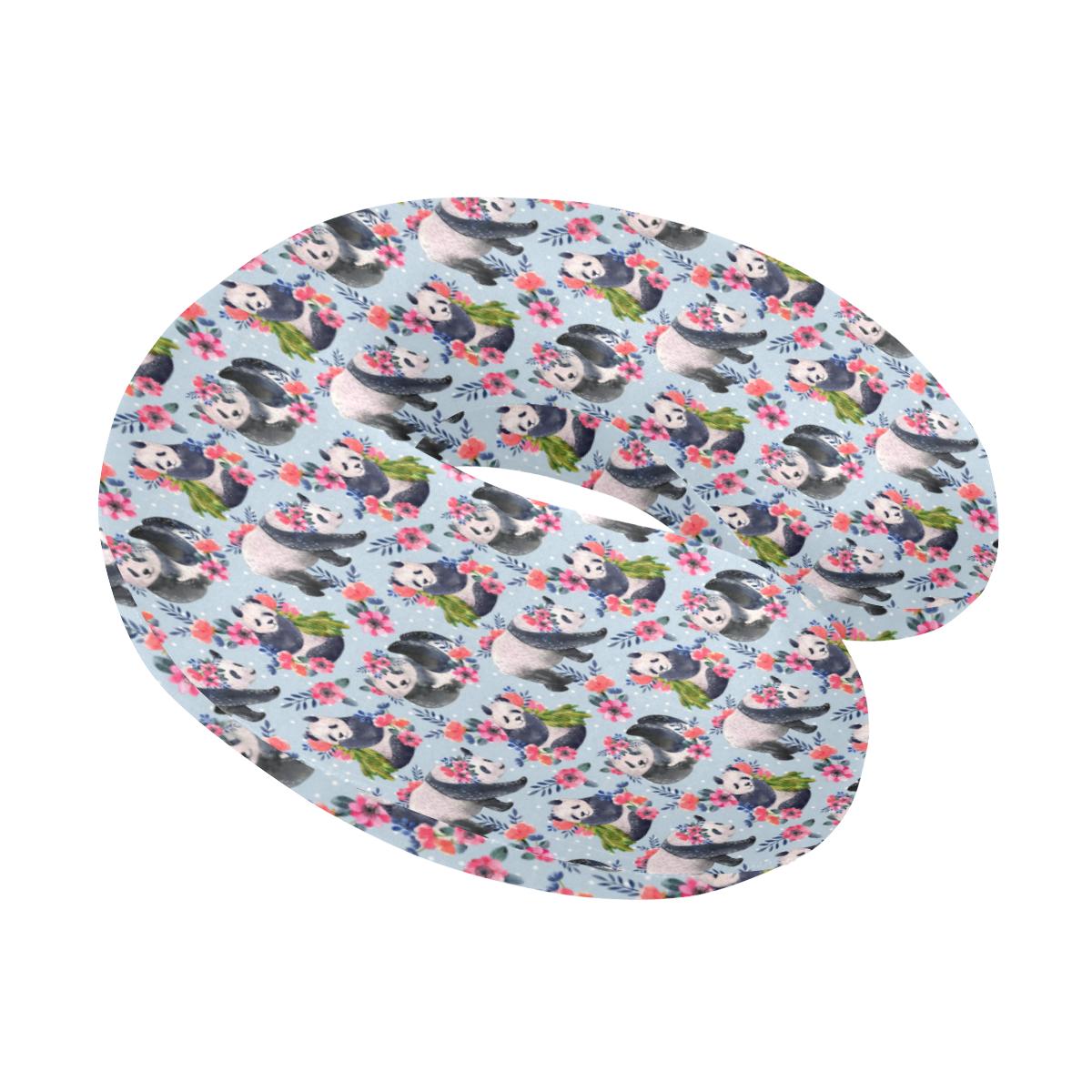 Panda Bear Flower Design Themed Print U-Shaped Travel Neck Pillow-JTAMIGO.COM