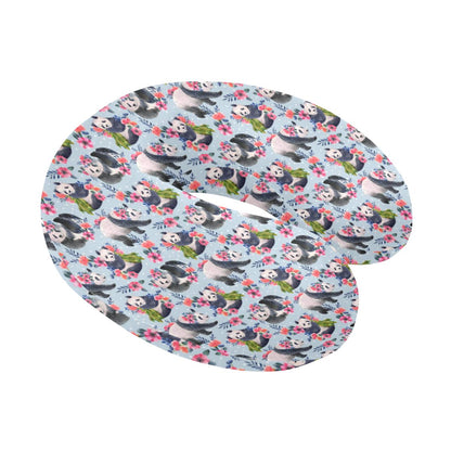 Panda Bear Flower Design Themed Print U-Shaped Travel Neck Pillow-JTAMIGO.COM