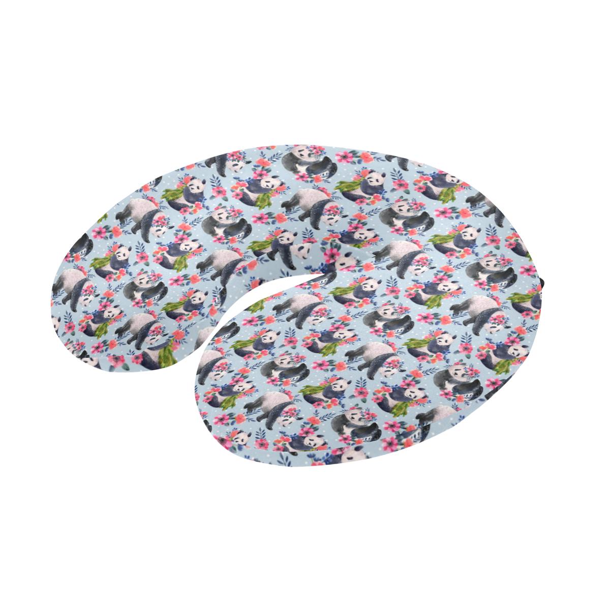 Panda Bear Flower Design Themed Print U-Shaped Travel Neck Pillow-JTAMIGO.COM