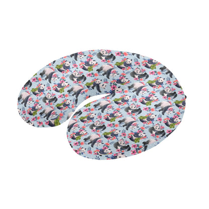Panda Bear Flower Design Themed Print U-Shaped Travel Neck Pillow-JTAMIGO.COM