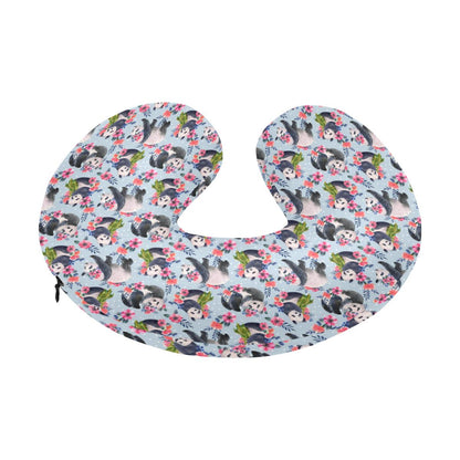 Panda Bear Flower Design Themed Print U-Shaped Travel Neck Pillow-JTAMIGO.COM