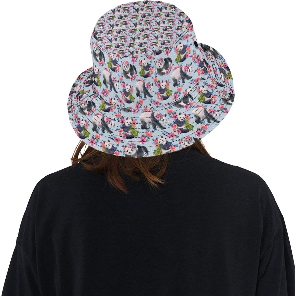 Panda Bear Flower Design Themed Print Unisex Bucket Hat