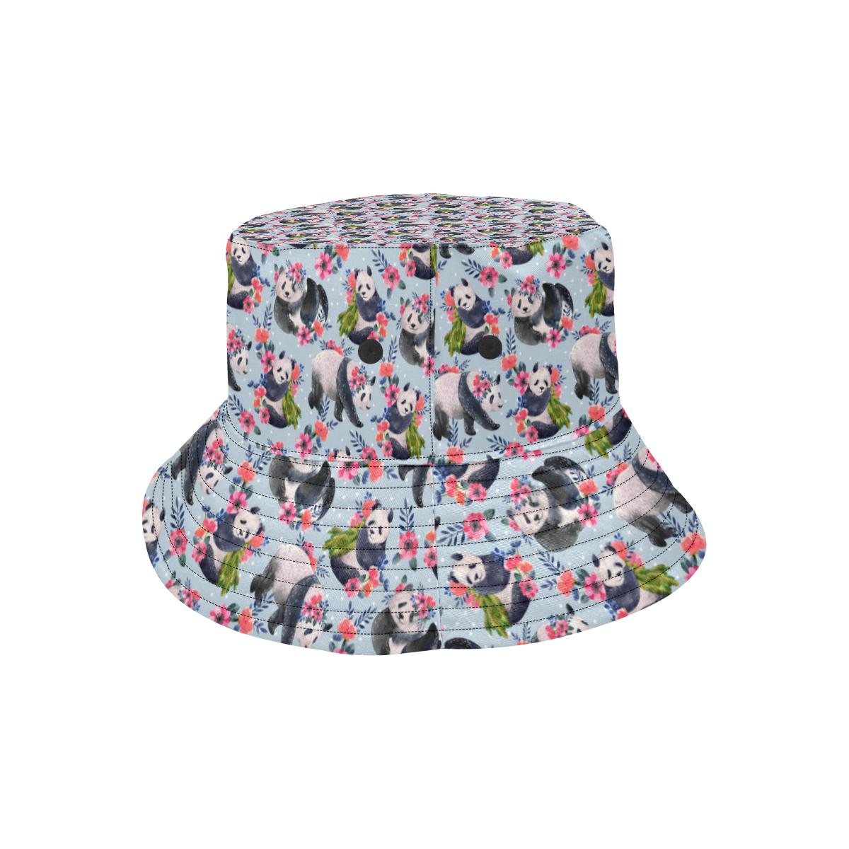 Panda Bear Flower Design Themed Print Unisex Bucket Hat