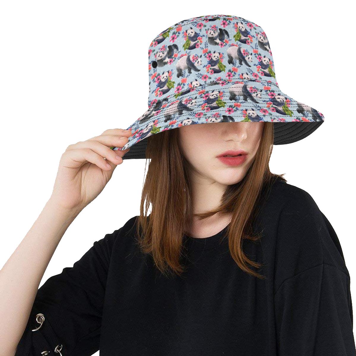 Panda Bear Flower Design Themed Print Unisex Bucket Hat